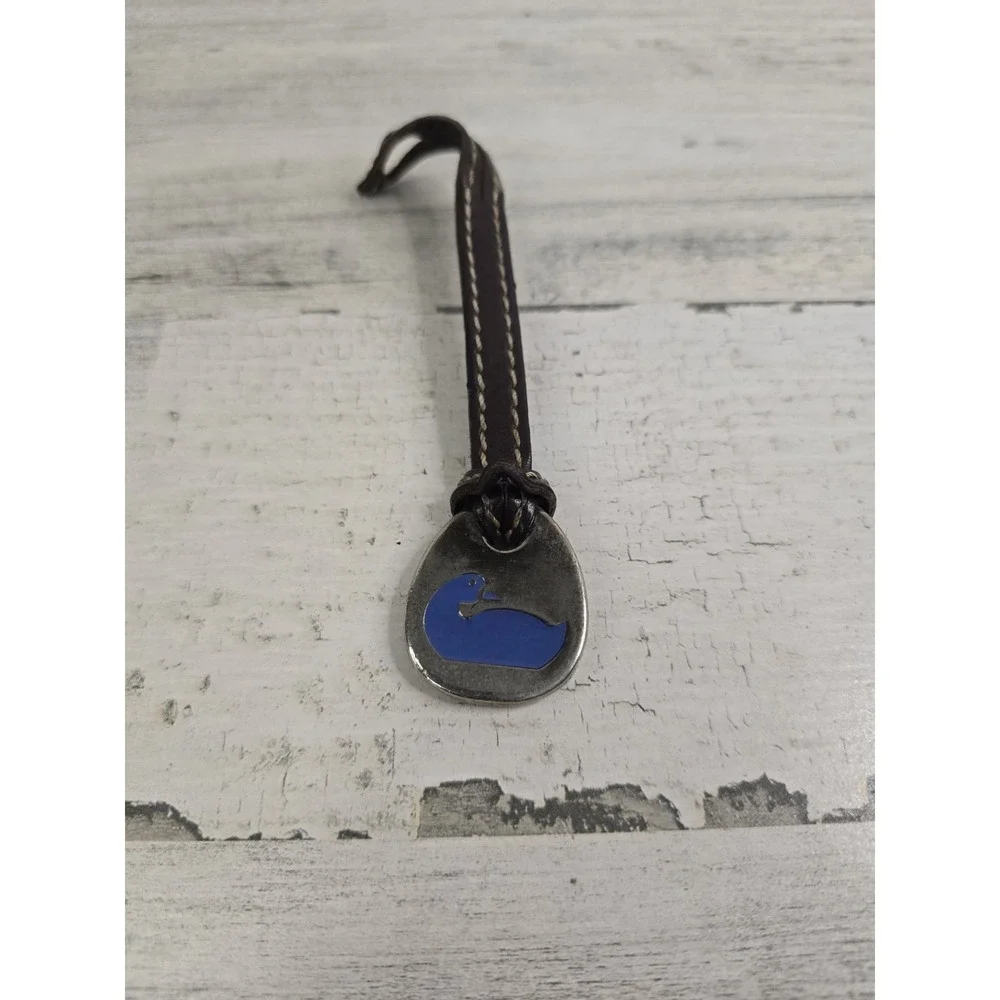 Dooney & Bourke Vintage Duck Logo Bag Charm Blue Enamel Silver Brown Leather Fob